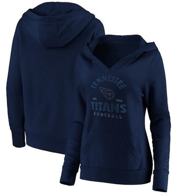 Women's Tennessee Titans Navy Vintage Arch V Neck Pullover Hoodie