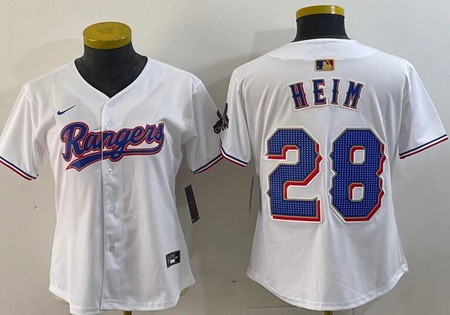 Women's Texas Rangers #28 Jonah Heim White 2024 Gold Collection Limited Cool Base Jersey