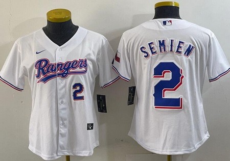 Women's Texas Rangers #2 Marcus Semien White 2024 Gold Collection Player Number Limited Cool Base Jersey