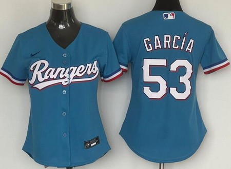 Women's Texas Rangers #53 Adolis Garcia Light Blue Cool Base Jersey