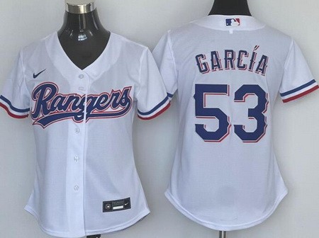 Women's Texas Rangers #53 Adolis Garcia White Cool Base Jersey