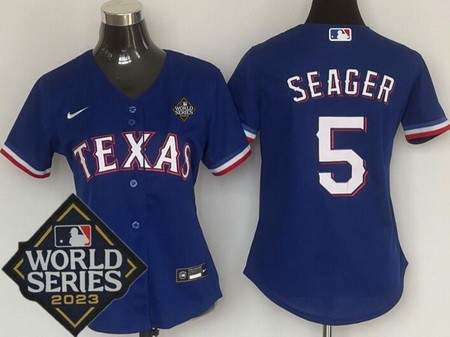 Women's Texas Rangers #5 Corey Seager Royal 2023 World Series Cool Base Jersey
