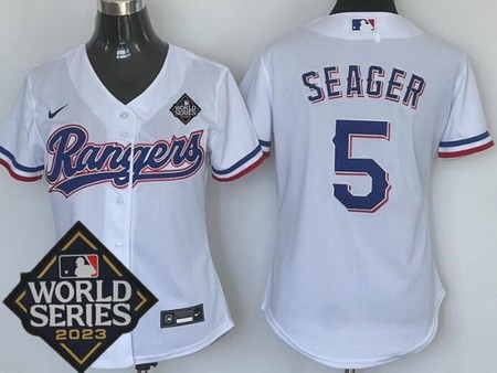 Women's Texas Rangers #5 Corey Seager White 2023 World Series Cool Base Jersey