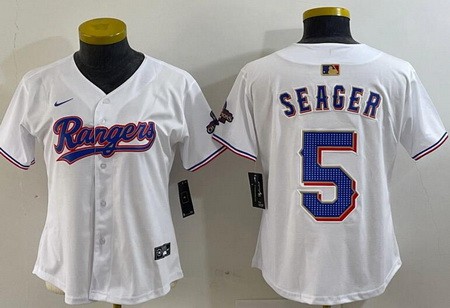 Women's Texas Rangers #5 Corey Seager White 2024 Gold Collection Limited Cool Base Jersey