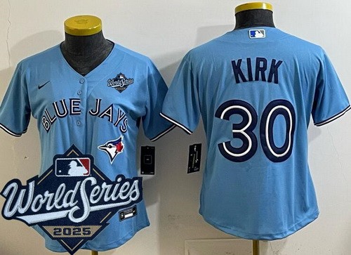 Women's Toronto Blue Jays #30 Alejandro Kirk Light Blue 2025 World Series Cool Base Jersey