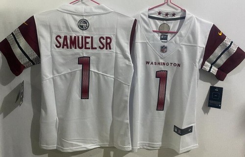 Women's Washington Commanders #1 Deebo Samuel Sr Limited White Vapor Jersey