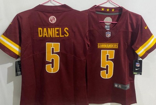 Women's Washington Commanders #5 Jayden Daniels Limited Red Vapor Jersey