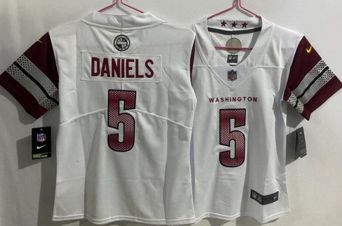 Women's Washington Commanders #5 Jayden Daniels Limited White Vapor Jersey