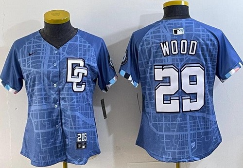 Women's Washington Nationals #29 James Wood Blue 2025 City Connect Limited Jersey