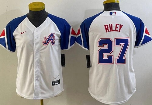 Youth Atlanta Braves #27 Austin Riley White 2023 City Cool Base Jersey