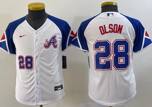 Youth Atlanta Braves #28 Matt Olson White 2013 City Player Number Cool Base Jersey