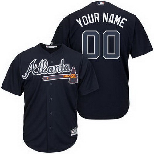 Youth Atlanta Braves Customized Navy Blue Cool Base Jersey