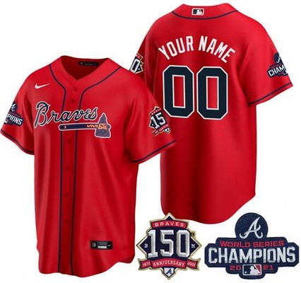 Youth Atlanta Braves Customized Red 2021 World Series Champions 150th Anniversary Cool Base Jersey