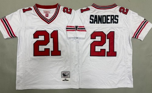 Youth Atlanta Falcons #21 Deion Sanders White Red 1989 Throwback Jersey