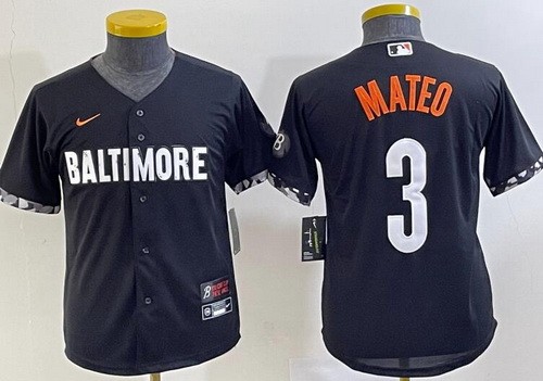 Youth Baltimore Orioles #3 Jorge Mateo Black 2023 City Connect Cool Base Jersey