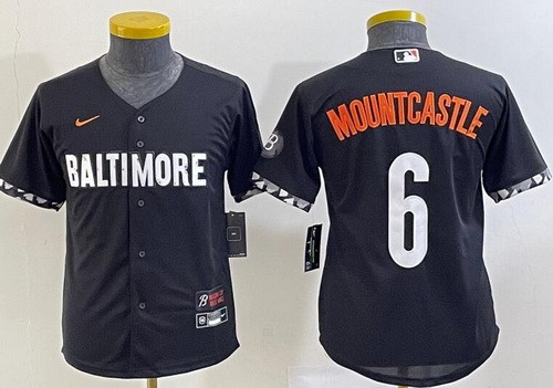 Youth Baltimore Orioles #6 Ryan Mountcastle Black 2023 City Connect Cool Base Jersey