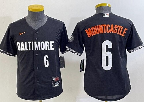 Youth Baltimore Orioles #6 Ryan Mountcastle Black 2023 City Connect Player Number Cool Base Jersey