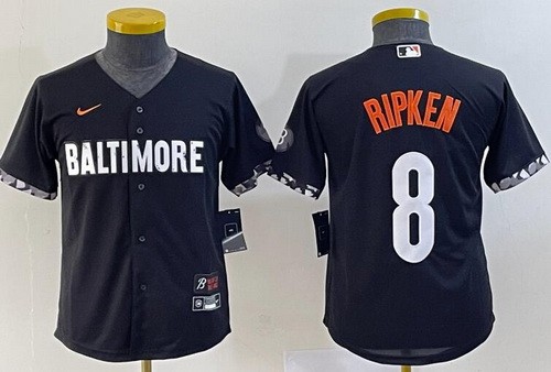 Youth Baltimore Orioles #8 Cal Ripken Black 2023 City Connect Cool Base Jersey