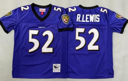 Youth Baltimore Ravens #52 Ray Lewis Purple Throwback Jersey