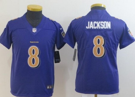 Youth Baltimore Ravens #8 Lamar Jackson Limited Purple Rush Color Jersey