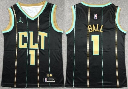 Youth Charlotte Hornets #1 Lamelo Ball Black Icon Swingman Jersey
