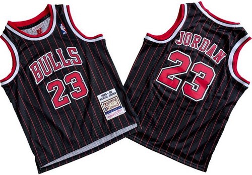 Youth Chicago Bulls #23 Michael Jordan Black Stripes 1995 Throwback Swingman Jersey