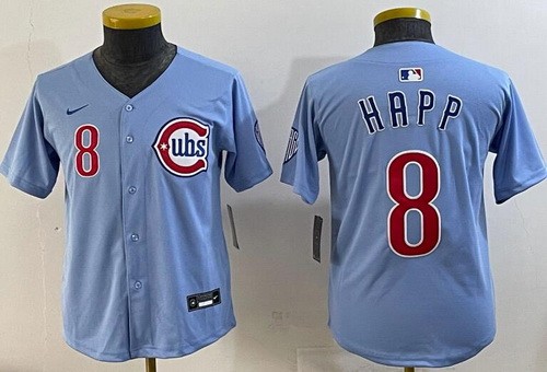 Youth Chicago Cubs #8 Ian Happ Baby Blue Limited Jersey