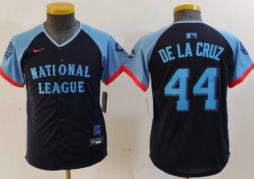 Youth Cincinnati Reds #44 Elly De La Cruz Navy 2024 All Star Limited Jersey