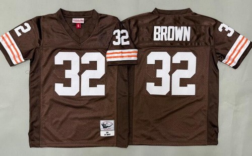 Youth Cleveland Browns #32 Jim Brown Brown Throwback Jersey