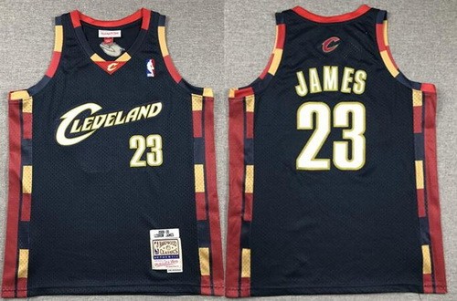 Youth Cleveland Cavaliers #23 LeBron James Navy 2008 Throwback Swingman Jersey