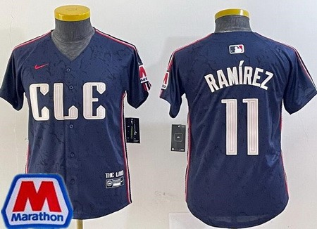 Youth Cleveland Guardians #11 Jose Ramirez Navy 2024 City Connect Marathon Patch Limited Jersey