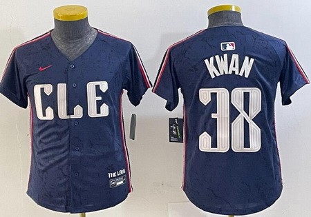 Youth Cleveland Guardians #38 Steven Kwan Navy 2024 City Connect Limited Jersey