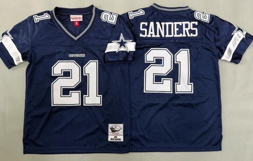 Youth Dallas Cowboys #21 Deion Sanders Navy 1996 Throwback Jersey