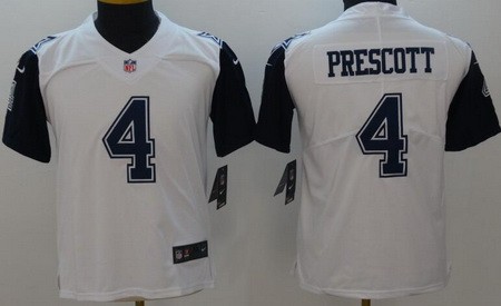 Youth Dallas Cowboys #4 Dak Prescott White Rush Jersey