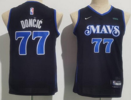 Youth Dallas Mavericks #77 Luka Doncic Black 2023 City Icon Sponsor Swingman Jersey