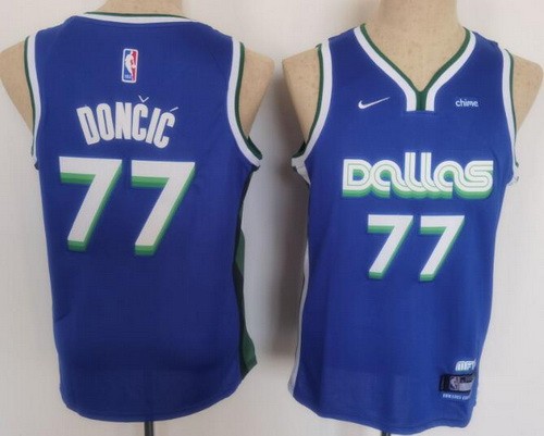 Youth Dallas Mavericks #77 Luka Doncic Blue 2022 City Icon Sponsor Swingman Jersey