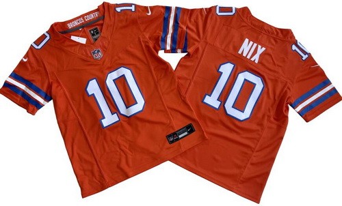 Youth Denver Broncos #10 Bo Nix Limited Orange Throwback FUSE Vapor Jersey