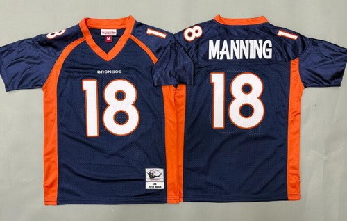 Youth Denver Broncos #18 Peyton Manning Navy Throwback Jersey