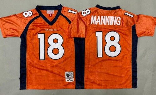 Youth Denver Broncos #18 Peyton Manning Orange Throwback Jersey