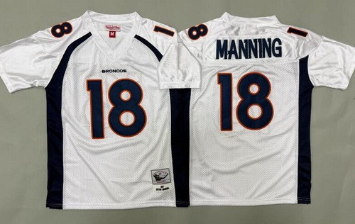 Youth Denver Broncos #18 Peyton Manning White Throwback Jersey