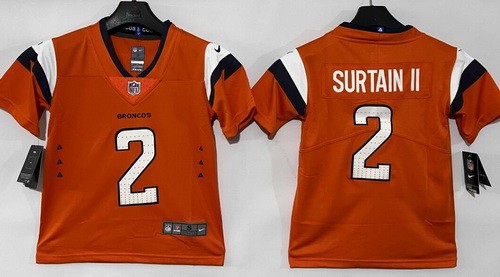 Youth Denver Broncos #2 Patrick Surtain II Limited Orange Vapor Jersey