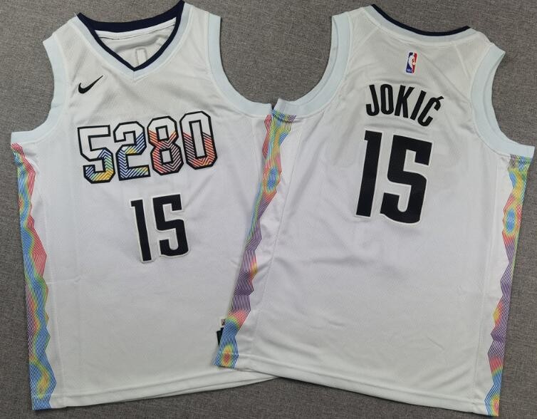 Youth Denver Nuggets #15 Nikola Jokic White 2024 City Swingman Jersey