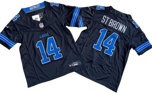 Youth Detroit Lions #14 Amon Ra St Brown Limited Black FUSE Vapor Jersey