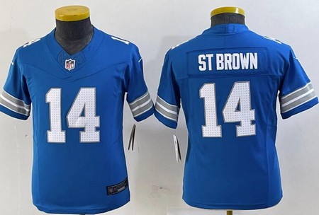 Youth Detroit Lions #14 Amon Ra St Brown Limited Blue 2024 FUSE Vapor Jersey