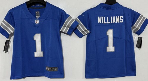 Youth Detroit Lions #1 Jameson Williams Limited Blue Vapor Jersey