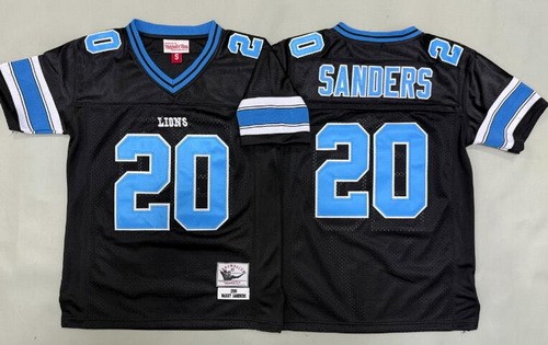 Youth Detroit Lions #20 Barry Sanders Black 1996 Throwback Jersey