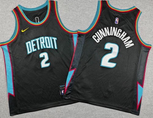 Youth Detroit Pistons #2 Cade Cunningham Black 2025 City Swingman Jersey