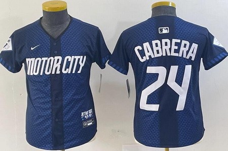Youth Detroit Tigers #24 Miguel Cabrera Navy 2024 City Connect Limited Jersey