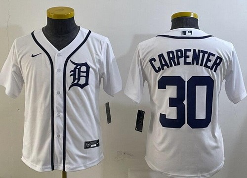 Youth Detroit Tigers #30 Kerry Carpenter White Cool Base Jersey