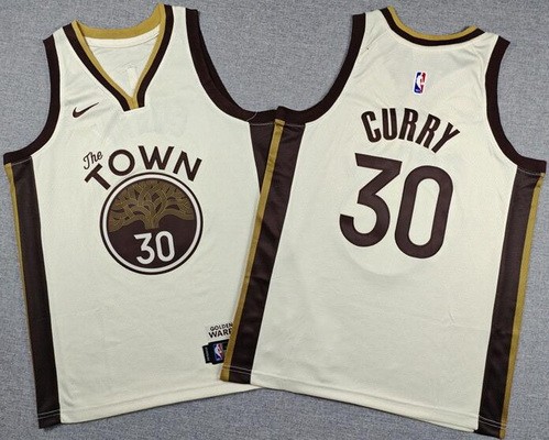 Youth Golden State Warriors #30 Stephen Curry Cream 2025 City Swingman Jersey